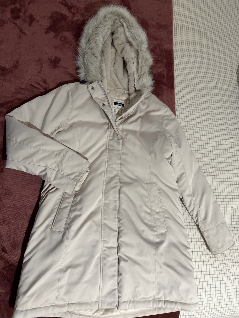Abercrombie & Fitch Women's Cream Faux-Fur Hooded Parka Coat